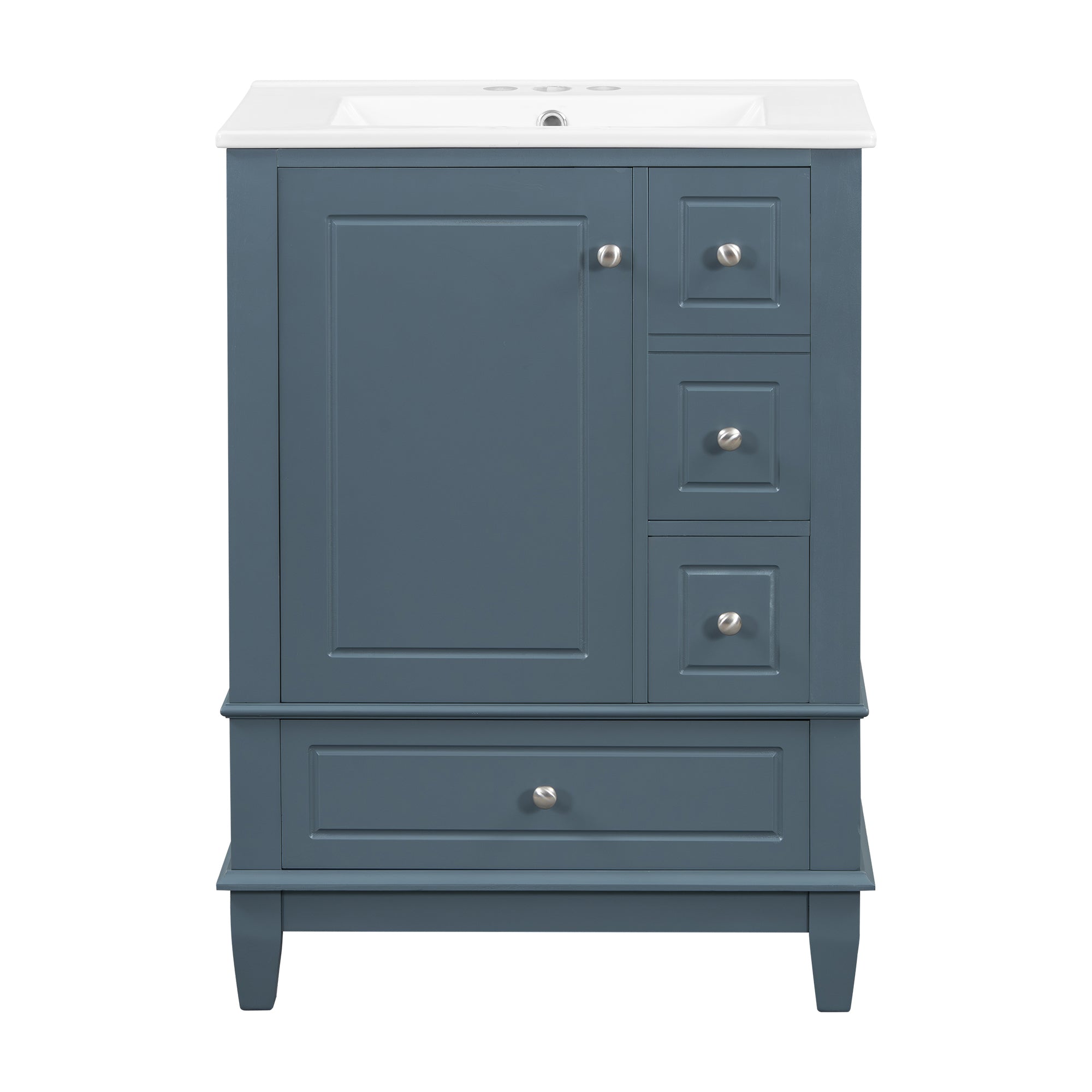 VanityFus 24-in Blue Grey Bathroom Vanity Single Sink Combo Ceramic Top 1 Soft Close Door 3 drawers Undermount
